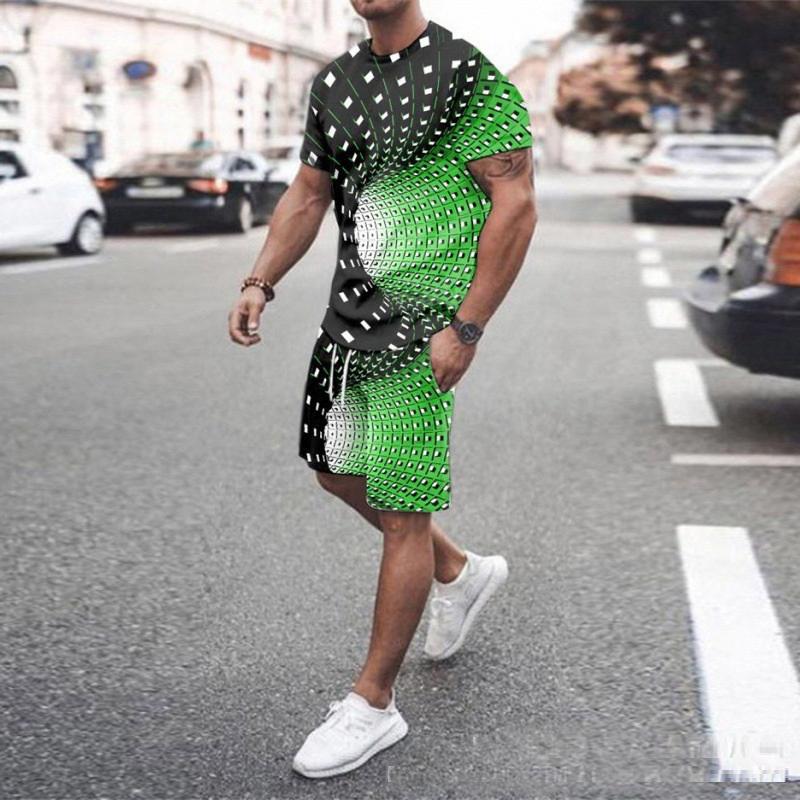 Мужская мода, новый спортивный комплект, летние повседневные освежающие шорты с 3D покерным принтом и короткими рукавами, топ большого размера в стиле Y2K