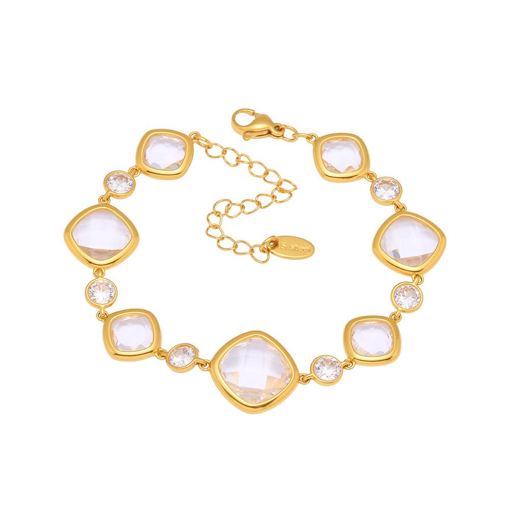 High Shine Faceted Czech Glass Beads Bracelet Multi Faceted Transparent Gem Cut Stainless Steel Bangle for Women Tarnish Free