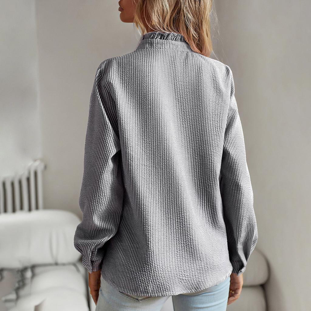Женская кардиганная рубашка с рюшами и длинным рукавом, однотонная блузка, элегантный топ