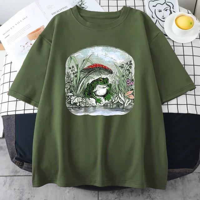 Cottagecore Aesthetic Mushroom Dark Academy Frog Новые мужские футболки в стиле хип-хоп Толстовка Летние топы из хлопка Мужская одежда больших размеров