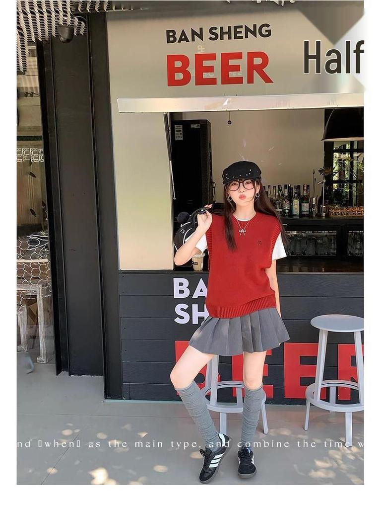 Женский вязаный жилет-свитер - Весна/Осень 2024 Маленький Без рукавов Многослойный топ