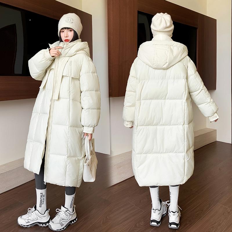 Европейская станция утолщенная пуховая хлопковая куртка женская длинная до колена корейская свободная стеганая куртка новинка на зиму 2025