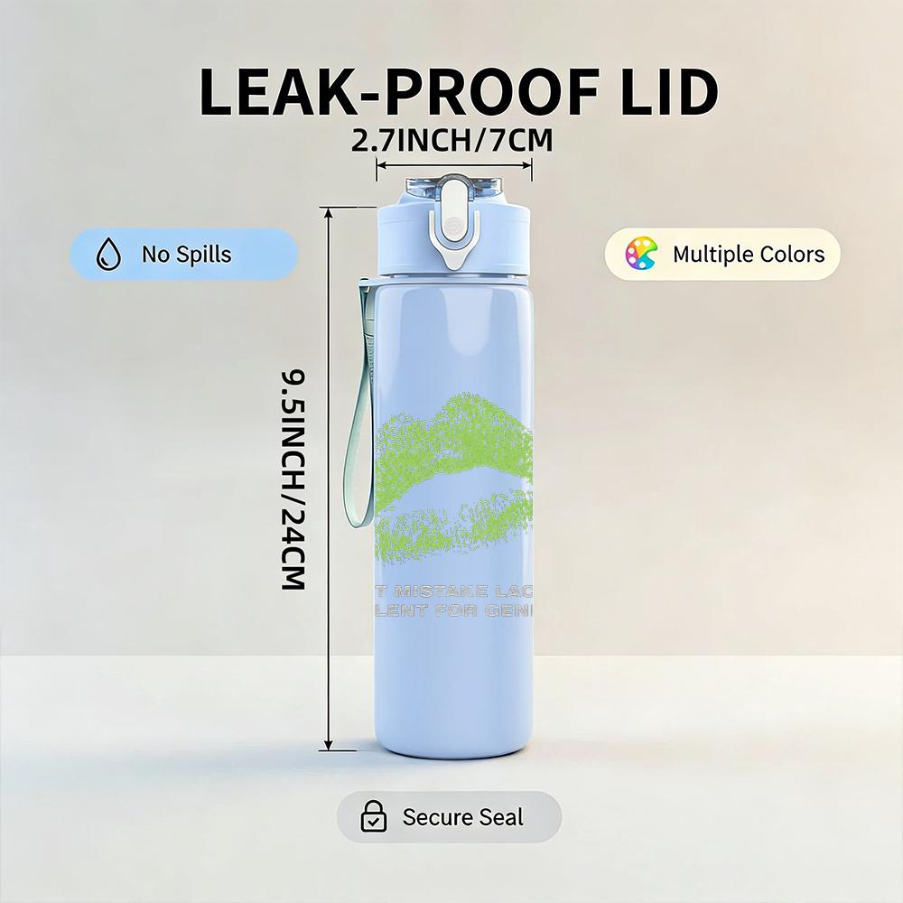 1PC Light green leaf nature sketch print 750ml colorful plastic sports water bottle leakproof pop up lid with straw for outdoor work home use
