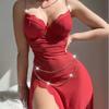 Новая сексуальная пижама на бретельках ночная рубашка красное платье с глубоким вырезом популярные женские