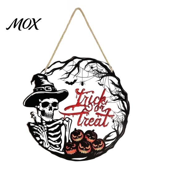 Scary Party Supplies Halloween Wooden Wreath Door Hanger Sign, Pumpkin Ghost Black Cat Witch Rustic Wall Art Bat Patterns, Hanging Plaque for
