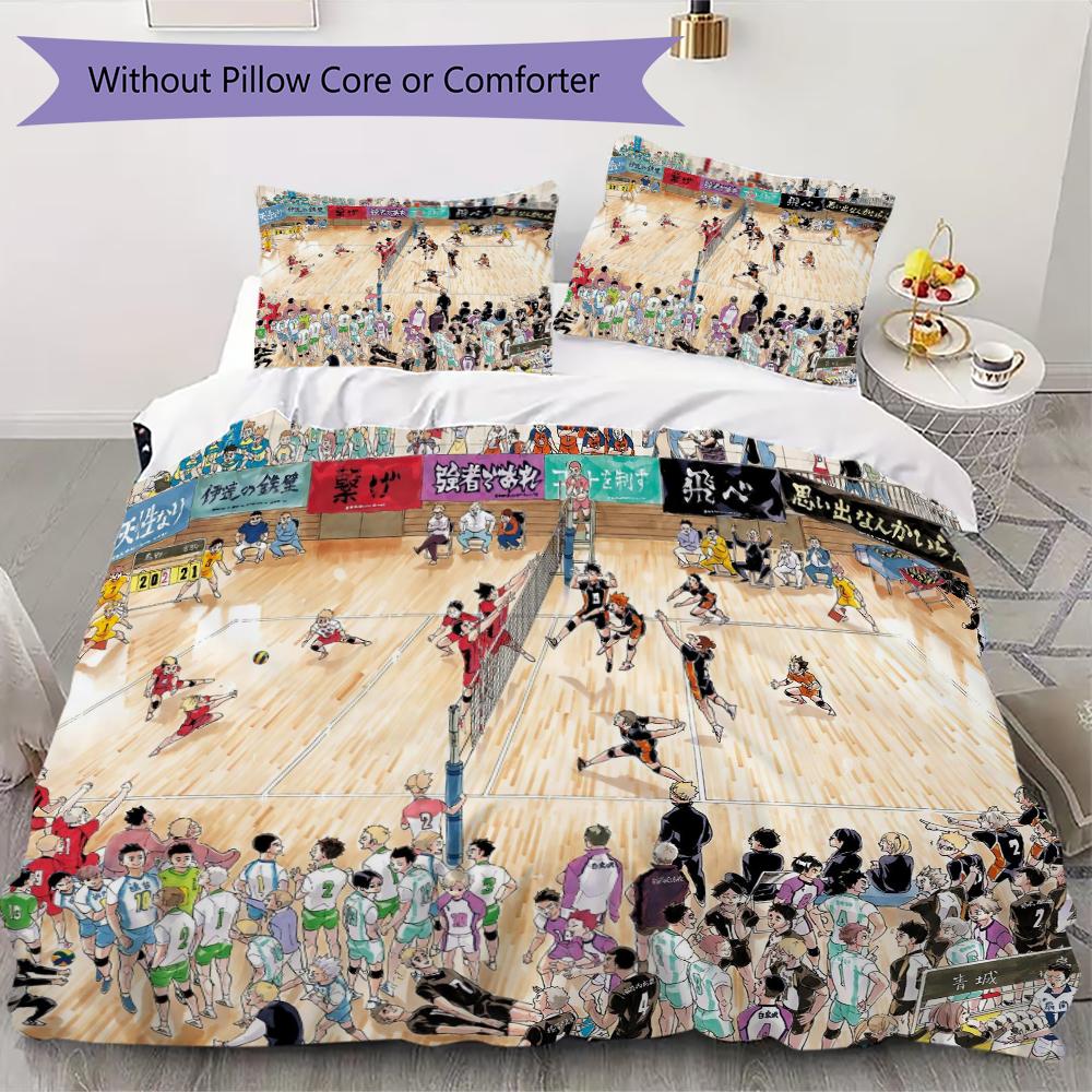 Haikyu!! Pattern Bedding uilt Set uilt Cover Pillowcase Home Decoration Birthday Gift (1 * duvet cover + 2 * pillowcase without core)