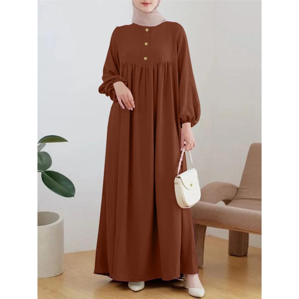 Мусульманское женское платье-халат с рукавами-фонариками, однотонное, длинное