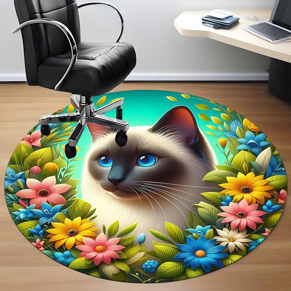 1 шт. Кошки Цветы Ковер для стула для офиса, помещений, нескользящий, моющийся, из полиэфирного волокна, коврик для офиса, можно стирать в машине