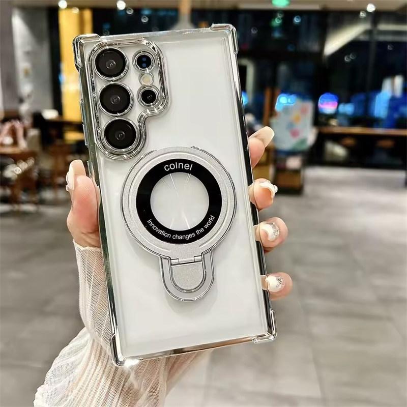 Магнитный чехол Magsafe Clear для телефона Samsung Galaxy S25 S24 S23 S22 Ultra Plus S22 Ring Holder Stand Wireless Charge Cover