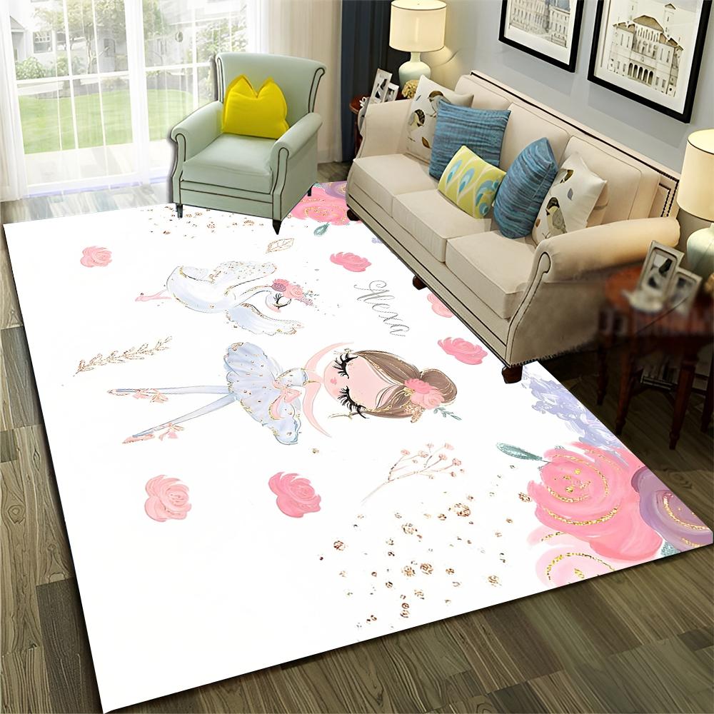 Ballet Girl Ballerina Swan Cartoon Carpet Rug for Home Living Room Bedroom Sofa Doormat Decor,kids  Area Rug Non-slip Floor Mat