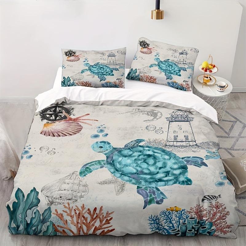 Three-piece watercolor sea turtle underwater world series quilt cover 3D printing home textile