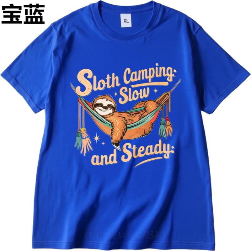 Minimalist Tshirt Casual Tee Rock Unisex Teeshirt Crew Neck tshirt Graphic Sloth Camping Slow And Steady Basic For him Top tees