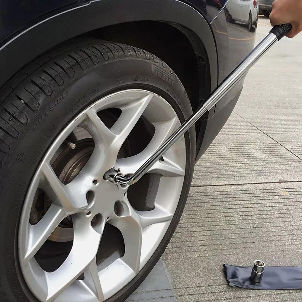 L Shaped Telescoping Lug Wrench Set With Double Ended Sockets Nut Car Tire Wrench Hand Tool
