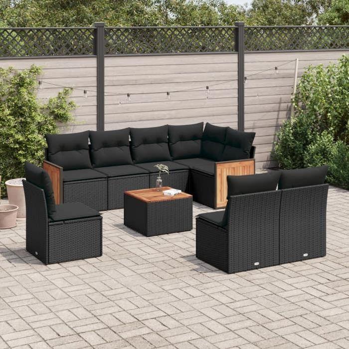 VidaXL Garden Lounge Set with Cushions 9 Pcs, Patio Sofas, Patio Furniture Set, Outdoor Furniture, Black 3227728