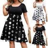 Women's Fashionable And Trendy Round Neck Short Sleeved Waist Print Dress In Plus Size
