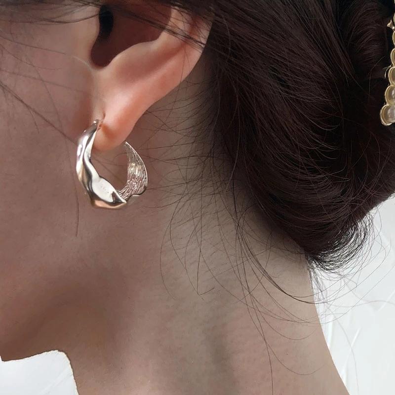 foxanry Silver Color Hoop Earrings for Women New Trendy Vintage Elegant Irregular Texture Party Jewelry Prevent Allergy