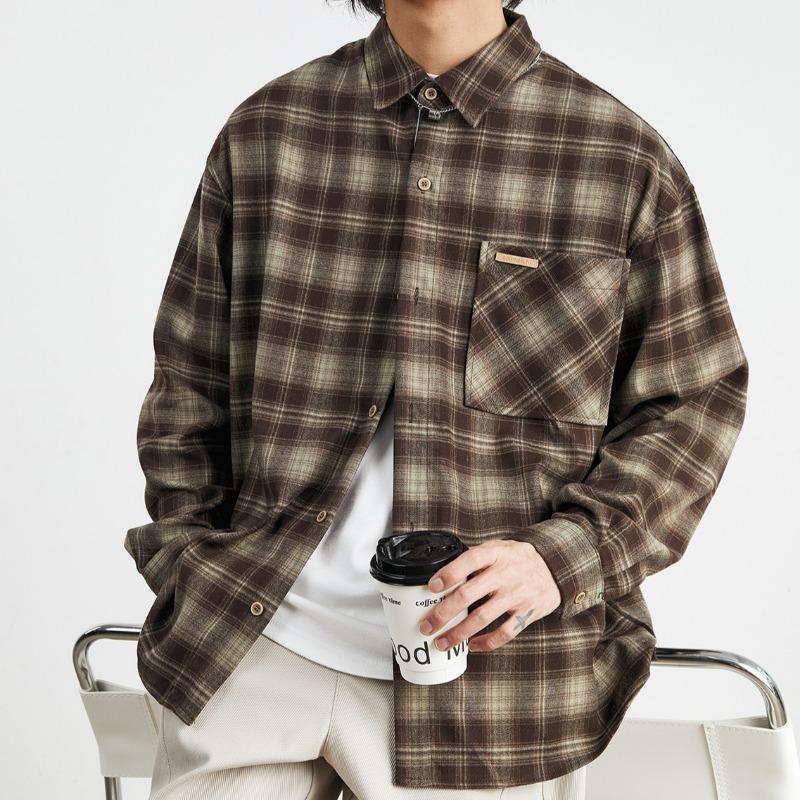 Весенняя новинка для мужчин, американская ретро-куртка с длинным рукавом в клетку