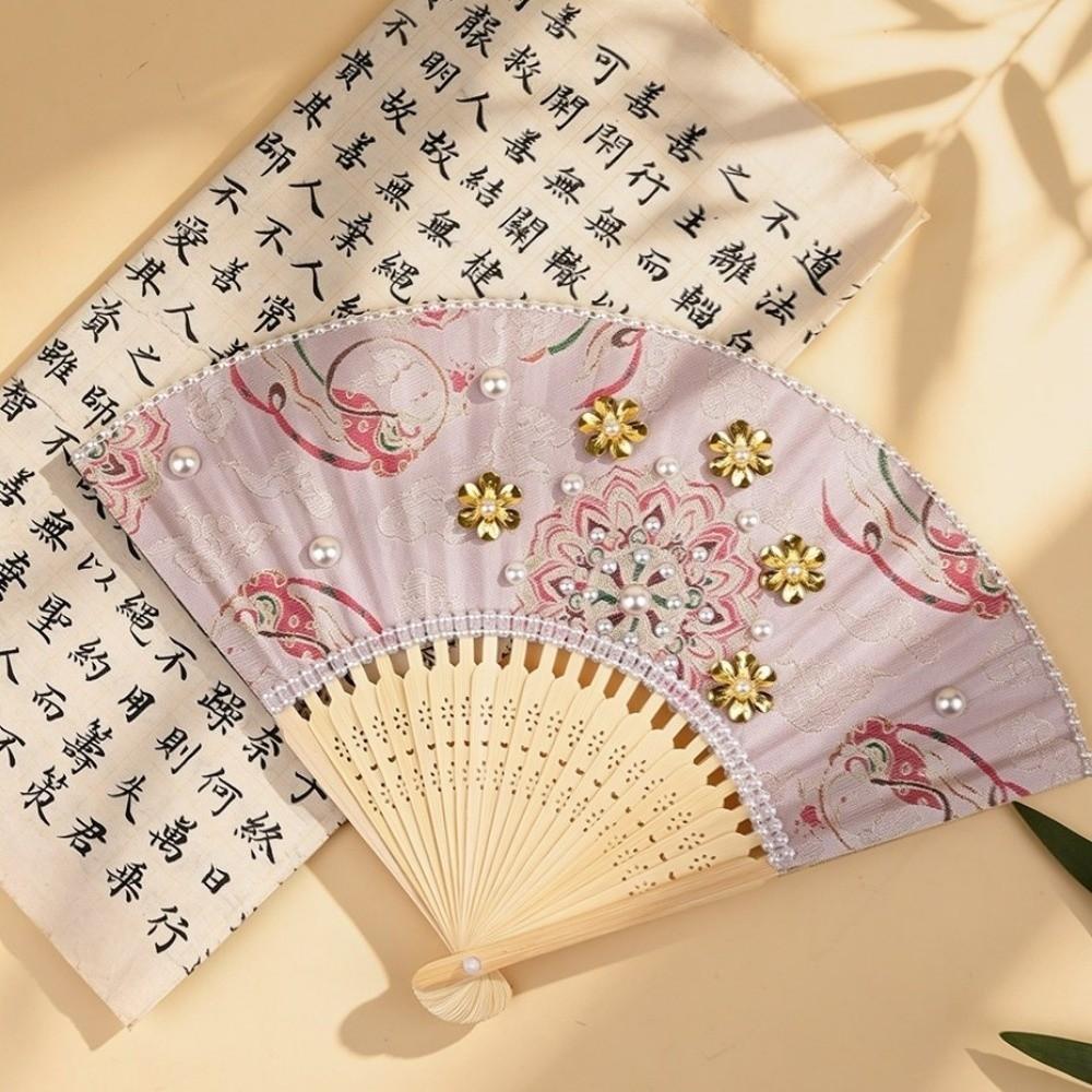 Portable Pearl Folding Fan Butterfly Handmade Fan Vintage Decorative Fan Home Ornament