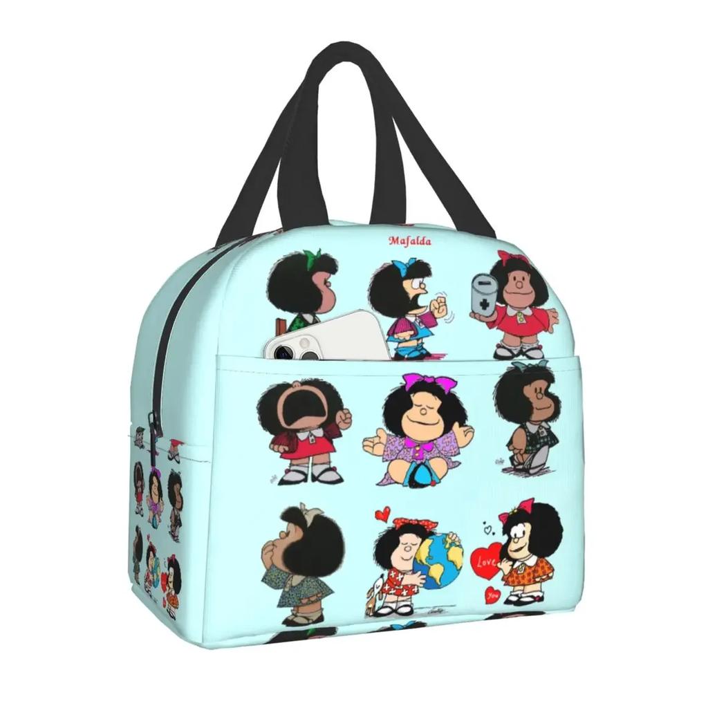 Mafalda Quino Comics Thermal Insulated Lunch Bag Resuable Lunch Box for Women Kids Outdoor Camping Travel Food Storage Bags