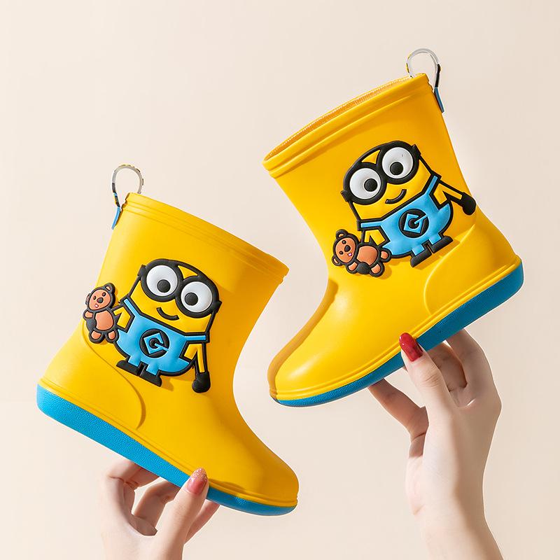 Minions Rain Boots Boys Rain Boots Cartoon Cute Small and Medium-sized Children Anti-Slip Kindergarten Thick Bottom Yellow Baby Water Shoes Women