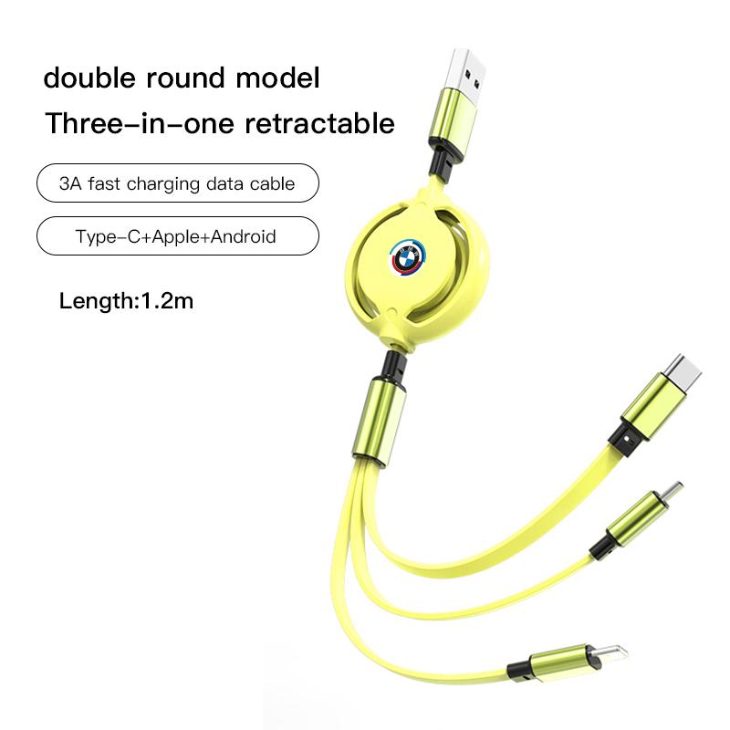 MXUI1 BMW Car Three-in-one Data Cable Retractable Charging Cable stickers For X6 G20 G05 G11 E30 M X3 X1 X2 E34 X4 X5 E62 E93 G30 E48
