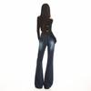 Dark blue and gray micro-pull jeans women's autumn new Spice Girl high-waisted elastic and thin versatile horn pants