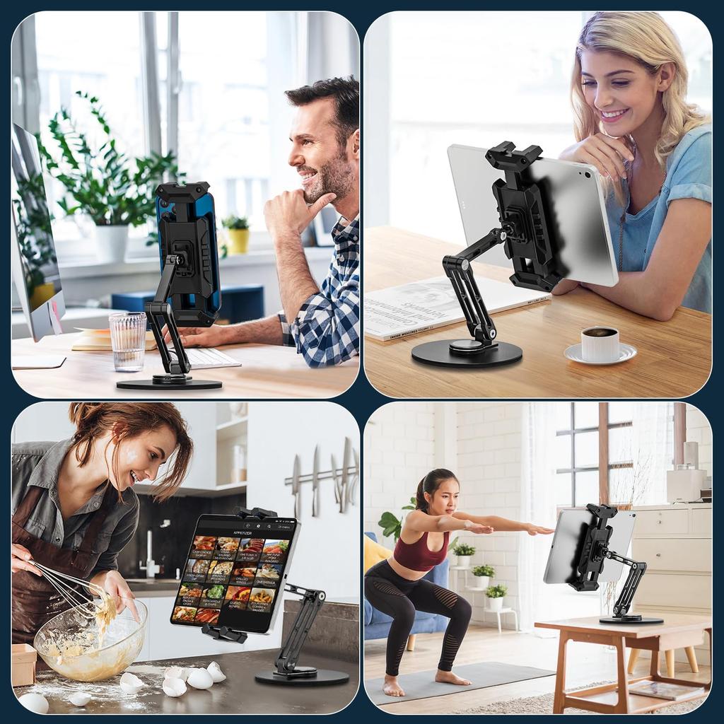 Tendak Aluminum Tablet Unique iPad Holder Adjustable Joint Fits Inch Stepless Angle Black Stand, Design, Stand, Arm, Alloy, 360-Degree Rotation,