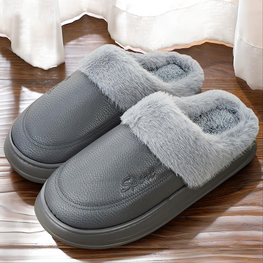 Мужские зимние тапочки для дома, теплая меховая плюшевая подкладка, подошва из ЭВА, домашние тапочки, водонепроницаемый верх, удобная домашняя обувь из пены с эффектом памяти, большие размеры
