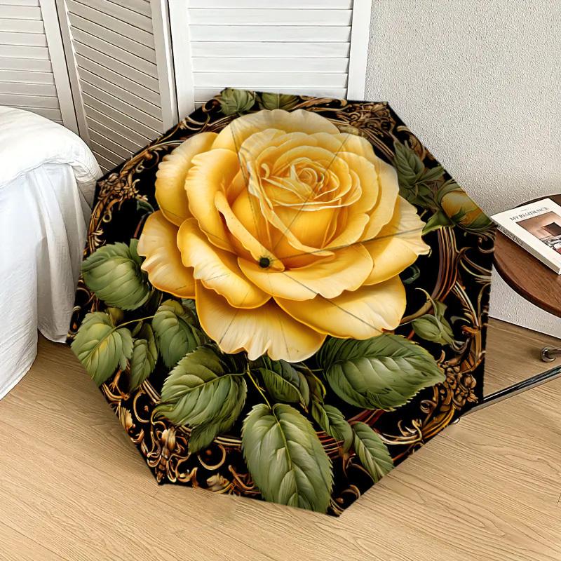 1pc Golden Rose Ornament Umbrella with Plastic Handle,Suitable for All Seasons Home Travel Outdoor UmbrellaDD1260