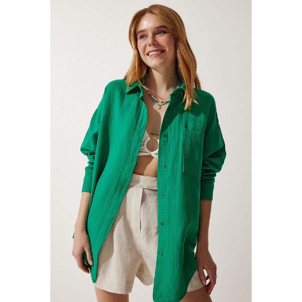 Oversize Basic Muslin Shirt Navy Blue