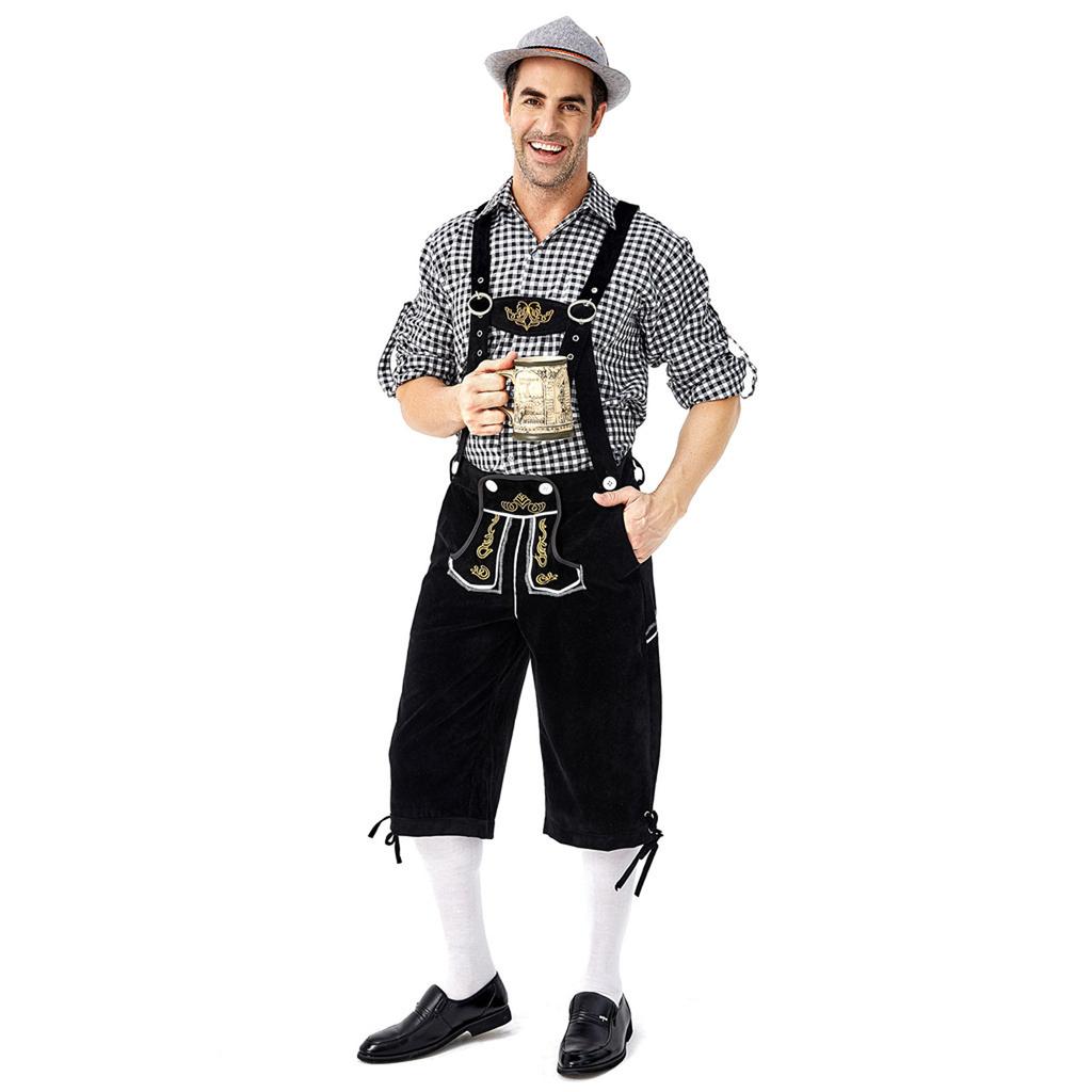 Немецкая традиционная одежда для фестиваля пива, клетчатая рубашка, костюм на подтяжках с вышивкой