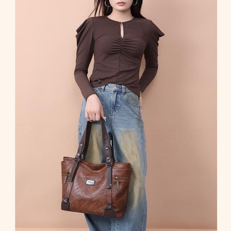 Модная большая вместительная женская сумка-тоут в стиле ретро, повседневная, для девочек, на одно плечо, через плечо, мягкая ткань, европейский стиль, ПУ