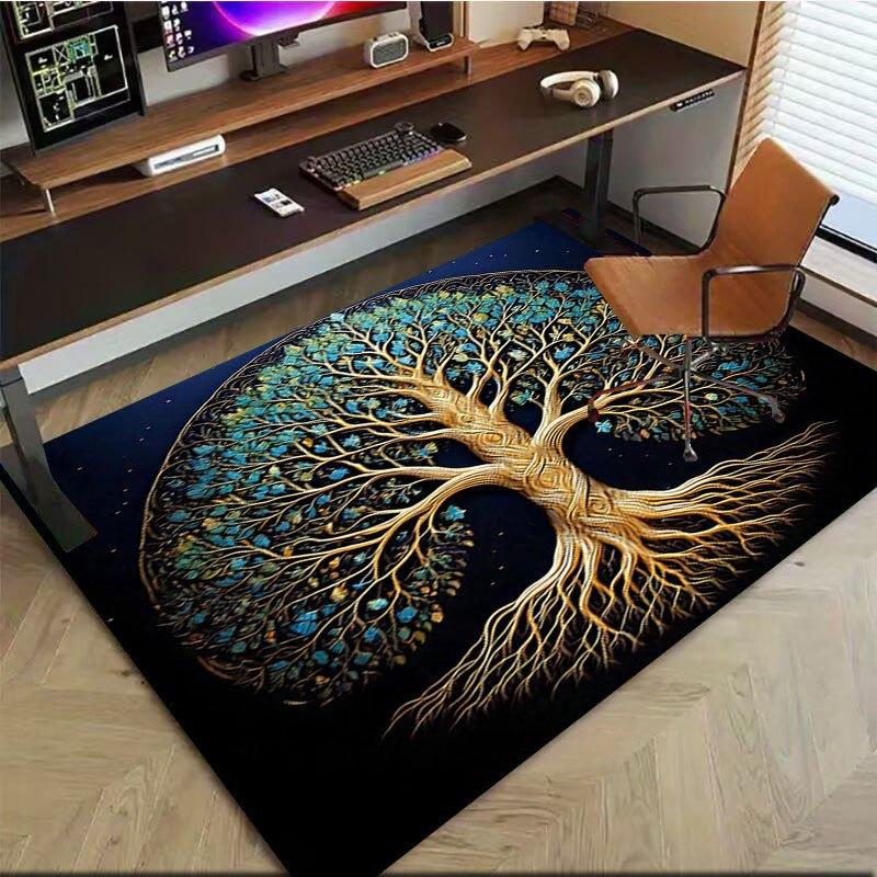 "Golden Tree of Life Wall Art Decor"Office Mat Perfect for Home Decor Office Desk Chair Rugs Chair Carpet for office Polyester Chair Mat Gif