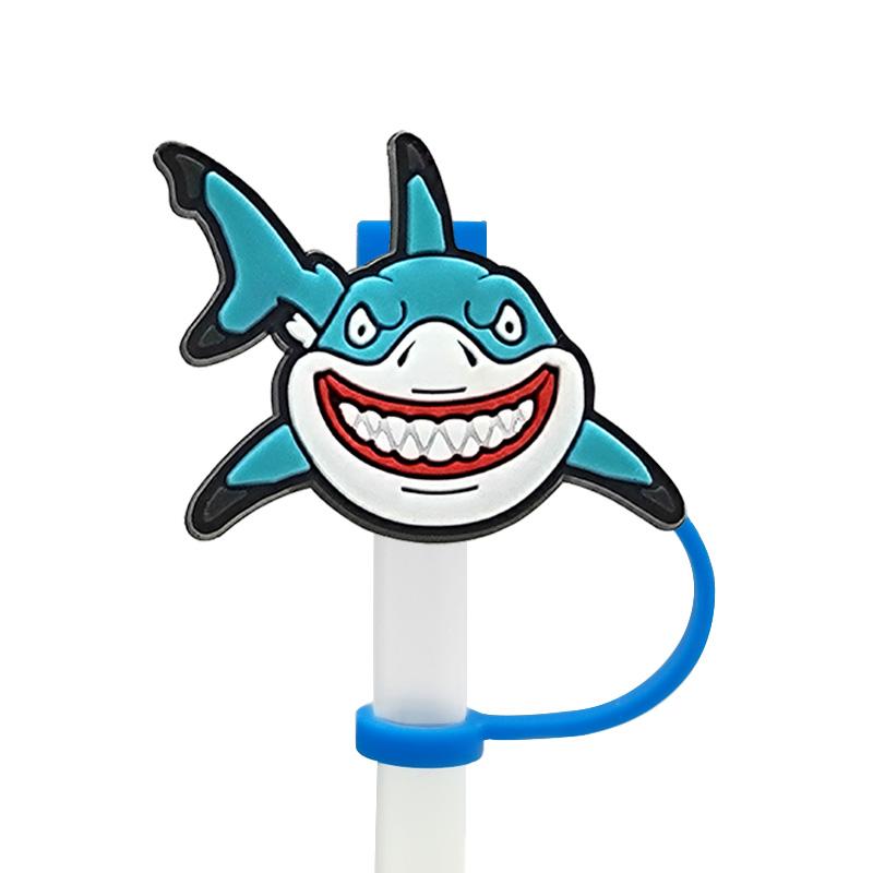 Straw Cover  High Quality Silicone Oceans Animal Reusable Dustproof Fishing Straw Toppers Covers for Cup Accessories