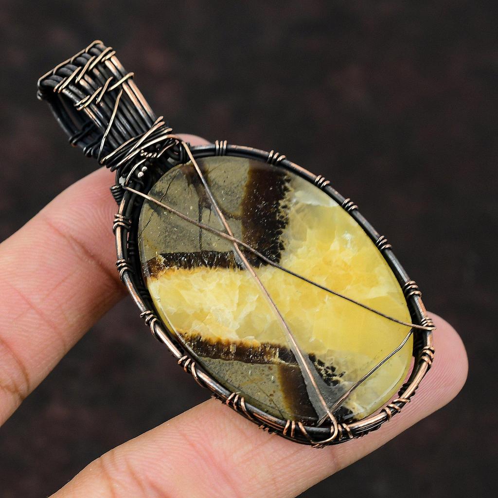 Септарианский кулон, обернутый медной проволокой, ювелирное изделие, радужный лунный камень, драгоценный камень, кулон в подарок для нее, обернутый медной проволокой, кулон ручной работы