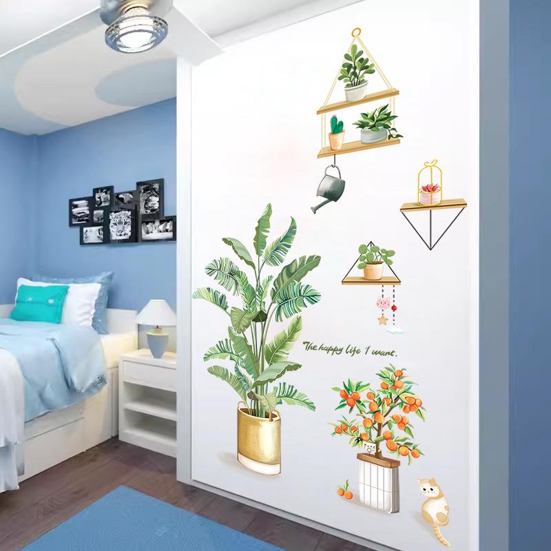 Настенные наклейки, наклейки для украшения веранды с зелеными растениями, планировка фоновой стены для дивана в гостиной и спальне, ремонт съемного жилья