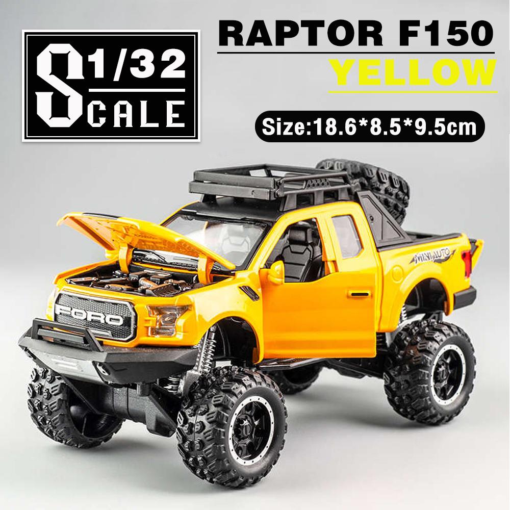 1:32 масштаба Ford Raptor F150, литая под давлением модель автомобиля из сплава с большими колесами, со звуковым светом, откатным автомобилем, игрушки для детей, рождественские подарки,
