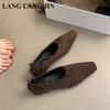 New Spring Autumn Shoes Women Loafers Suede Ballerina Square Toe Flats Ballet Shallow Soft Moccasins British Style Sneaker Mujer