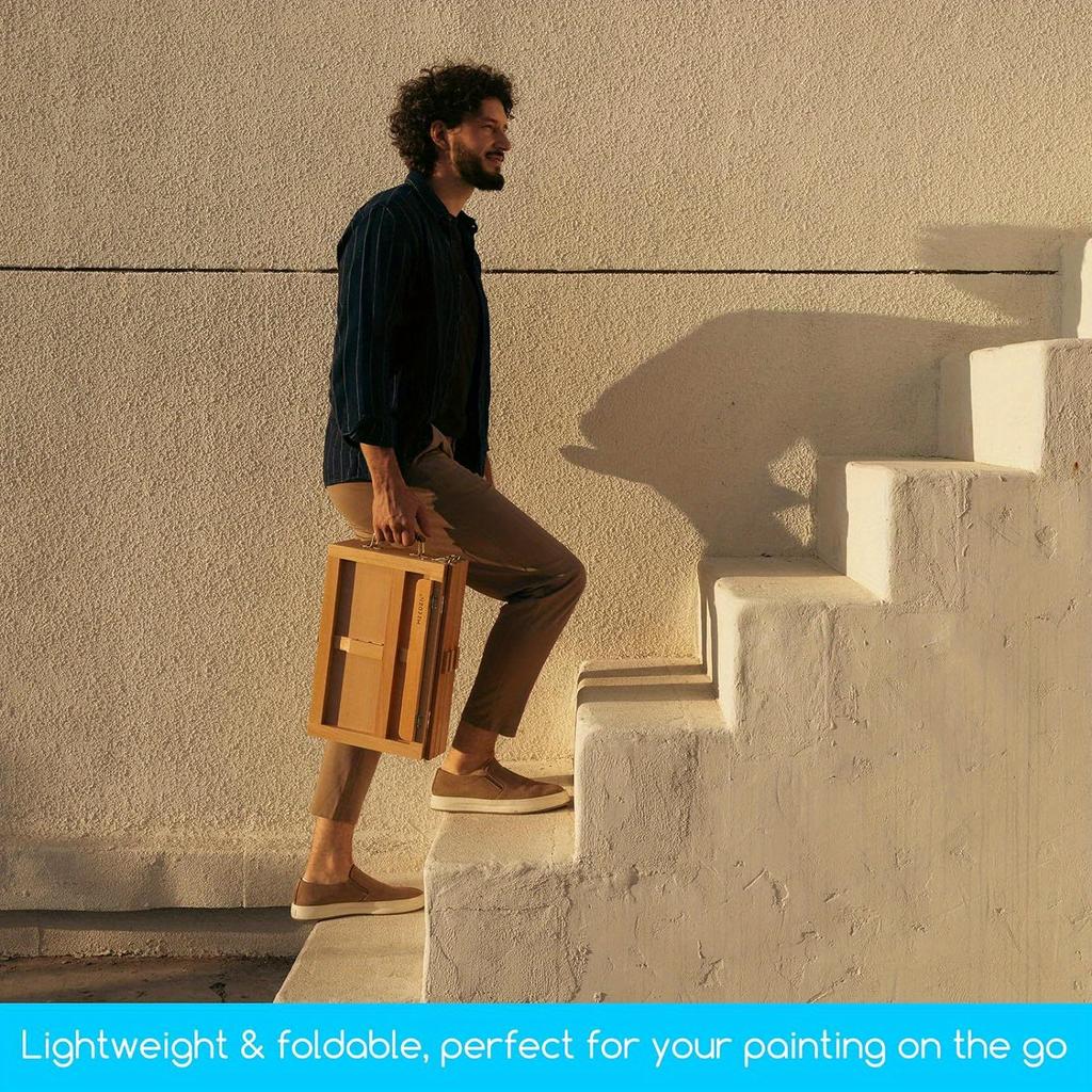 1 or 3 Layers 1pc Portable Wood Artist Painting Easel with Fold Down,drawer Can Store Brush&paint box,Outdoor Sketching Stand with Handle.