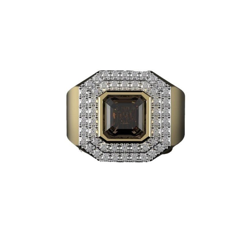 Двухцветное мужское кольцо с бриллиантами цвета шампанского