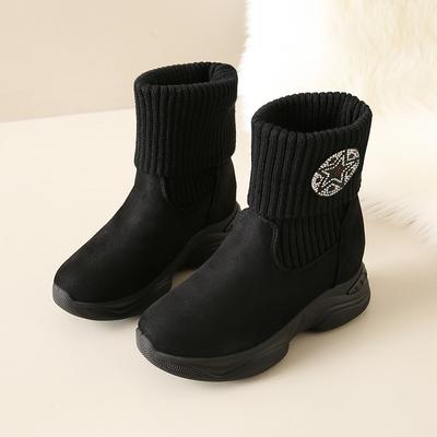 Модные зимние новые толстые зимние сапоги женские круглые замшевые вязаные рукава мягкая подошва нескользящие износостойкие короткие сапоги
