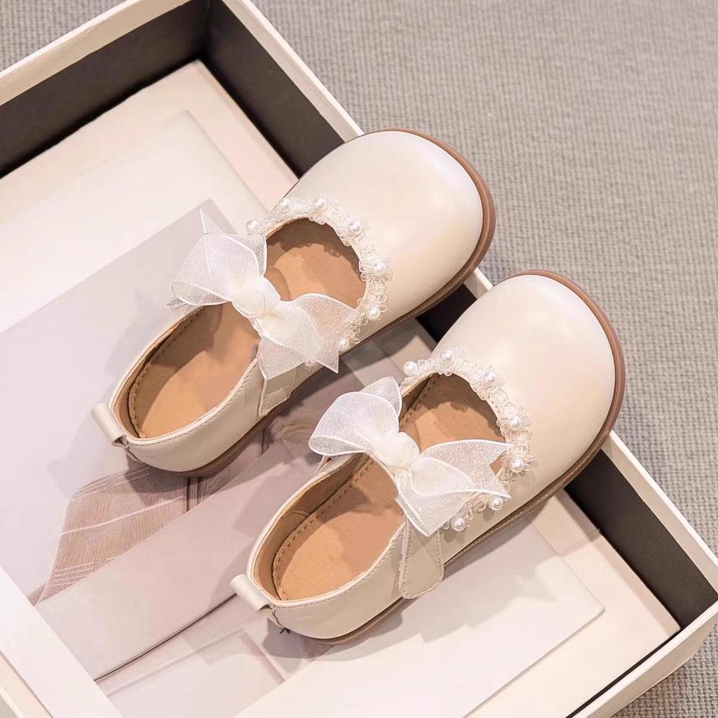 Туфли Мэри Джейн из белой кожи для девочек - Мягкая подошва, Круглый носок, Осенний стиль