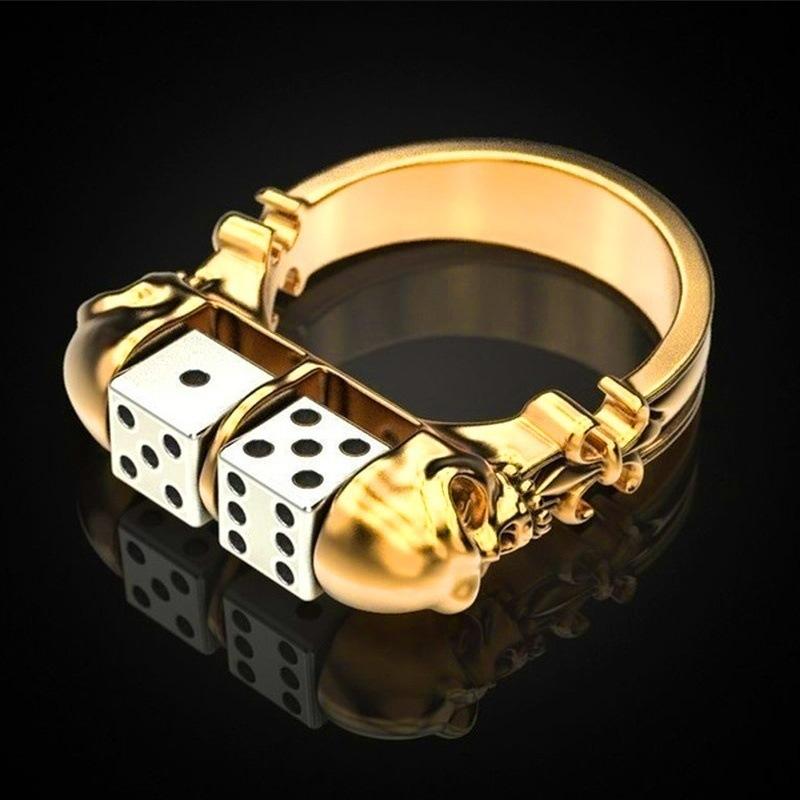 Golden Skull Dice Ring Personality Punk Domineering Hip-hop Men's Ring
