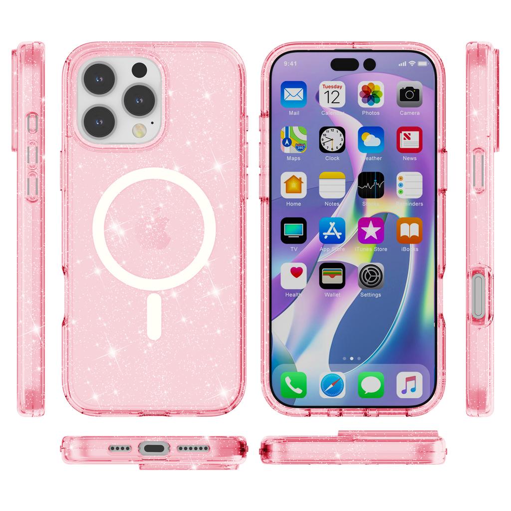 For iPhone 16 Pro Max Case Sparkly Glitter PC+TPU Phone Cover Compatible with MagSafe