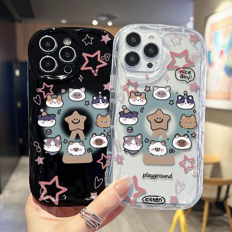 Cream Wave Curved Silicone Glossy Soft Case Cute Cartoon Animals Printed Shell Mobile Phone Back Cover for iPhone Samsung Xiaomi