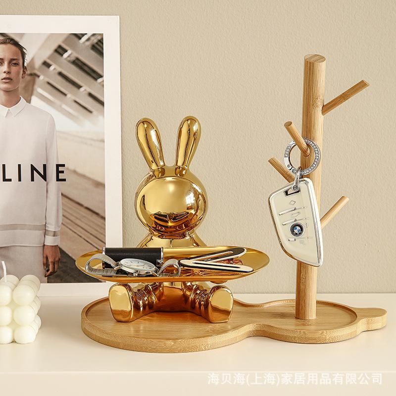 Скульптура Керамика Цветное Покрытие Кролик Коробка для Хранения Дом Гостиная Поднос для Хранения Декоративная Статуэтка Украшение Кролик