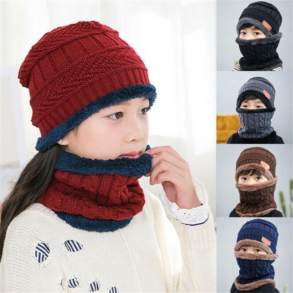 Kids Fleece Soft Balaclava Knitted Hat Neck Scarf Cap Beanie Hat Scarf