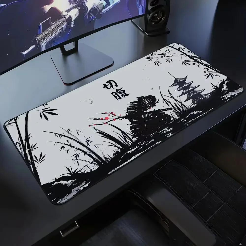 Samurai mouse pad XXL Black and White Gaming keyboard mat large Oni Samurai extended desk mat Ghost of Tsushima Mous