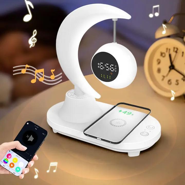 Лампа-ночник G-Smart Moon-Watch 4в1 с беспроводной зарядкой смартфона, часами и Bluetooth колонкой