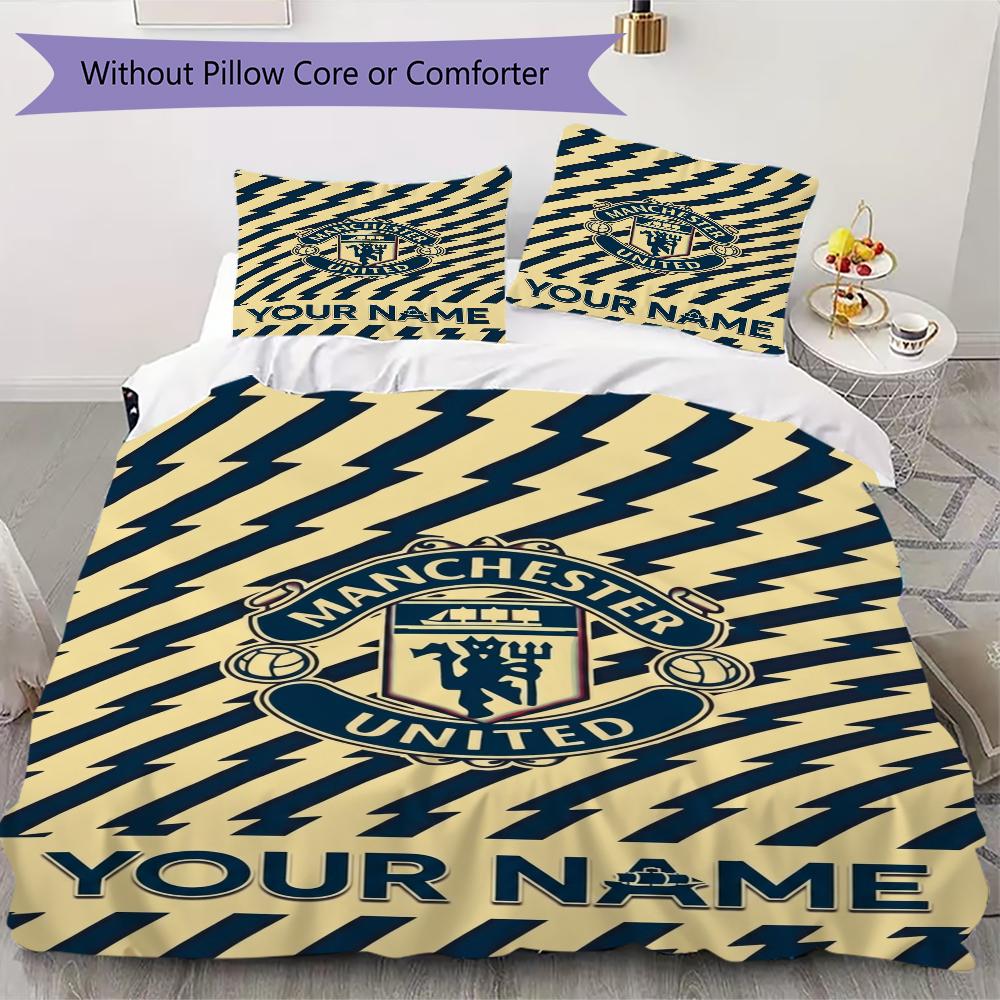 Custom Name Manchester United FC Bedding,Quilt Set Quilt Cover Pillowcase Home Birthday Gift(1 * duvet cover + 2 * pillowcase, without core)_xia